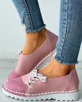 Colorblock Lace-up Casual Slip-On Flats